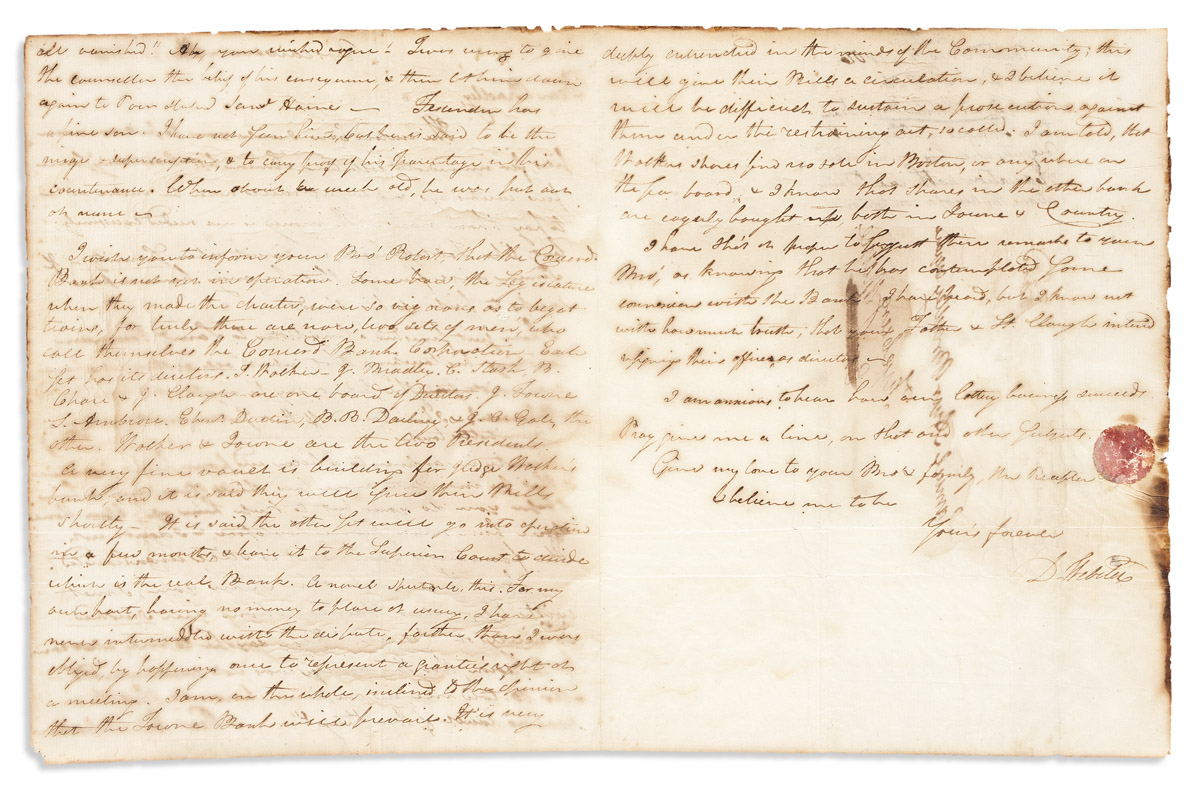 WEBSTER, DANIEL. Autograph Letter Signed, D. Webster, to Samuel Ayer Bradley,